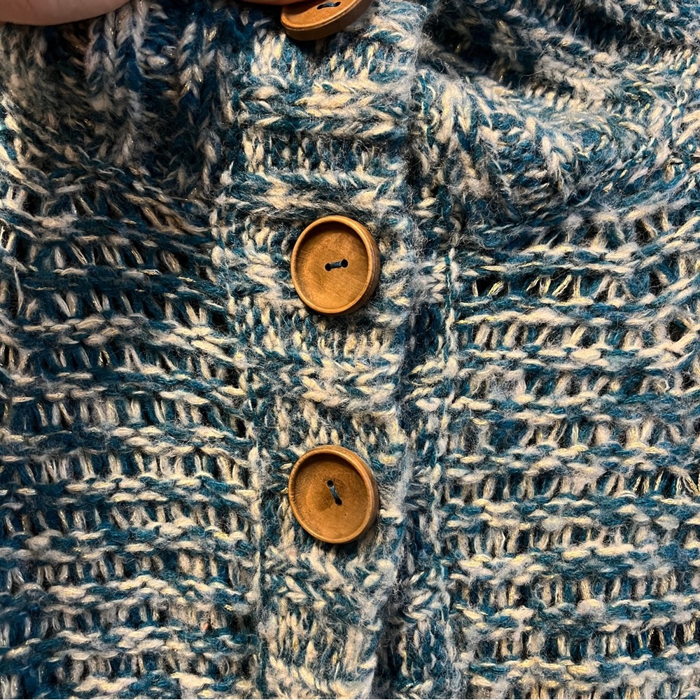 Free People Green & White Sweater Cardigan 3/4 Sleeves - Picture 5 of 7